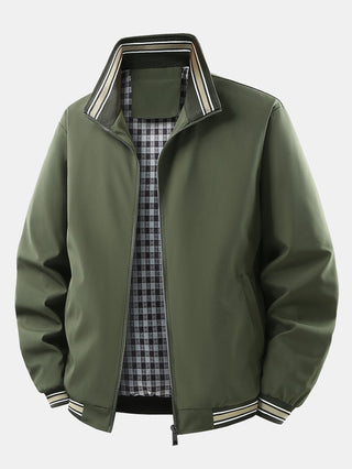 Men's Checked Lined Zip-Up Jacket in dark green, Relaxed Fit Casual