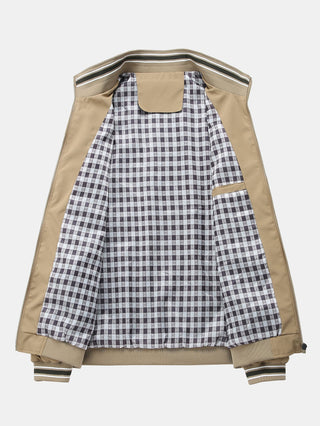 Men's Checked Lined Zip-Up Jacket - Relaxed Fit Casual