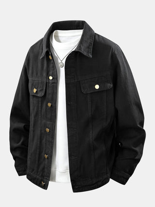 Men's Classic Cotton Denim Jacket – Button Front Regular Fit - Black