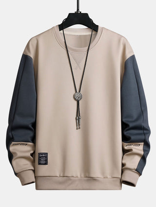 Men's Color Block Crew Neck Sweatshirt – Relaxed Fit - Beige
