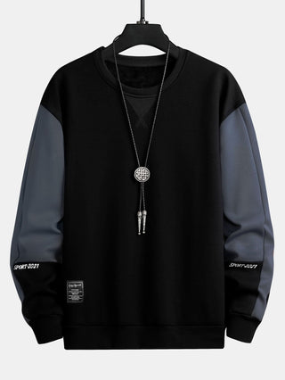 Men's Color Block Crew Neck Sweatshirt – Relaxed Fit - Black