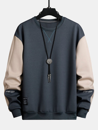 Men's Color Block Crew Neck Sweatshirt – Relaxed Fit - Grey