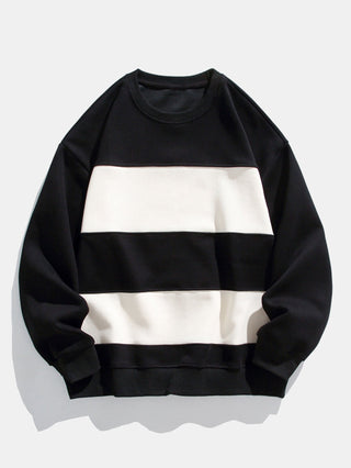 Men's Color Block Crew Neck Sweatshirt – Relaxed Fit Pullover - Black