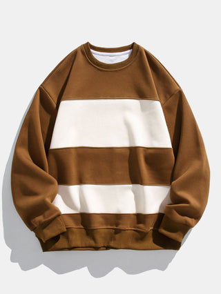 Men's Color Block Crew Neck Sweatshirt – Relaxed Fit Pullover - Brown