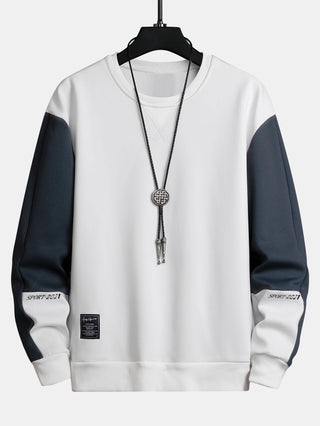 Men's Color Block Crew Neck Sweatshirt – Relaxed Fit - White