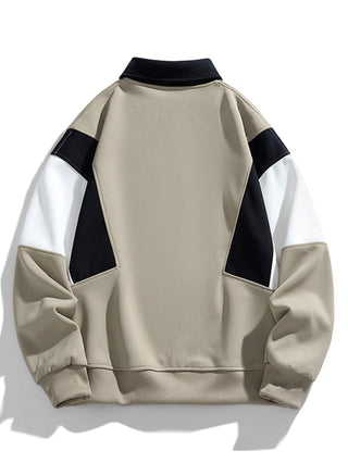 Men's Color Block Polo Sweatshirt – Relaxed Fit Long Sleeve