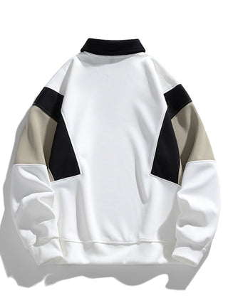 Men's Color Block Polo Sweatshirt – Relaxed Fit Long Sleeve