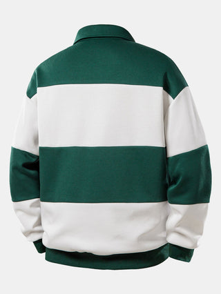 Men's Color Block Polo Sweatshirt – Relaxed Fit Striped Pullover