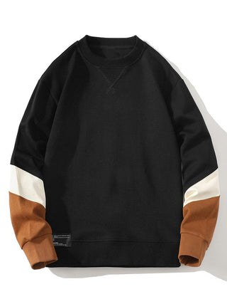 Men's Colorblock Crew Neck Sweatshirt – Relaxed Fit Casual Pullover - Black
