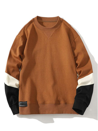 Men's Colorblock Crew Neck Sweatshirt – Relaxed Fit Casual Pullover - Brown