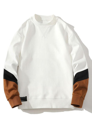 Men's Colorblock Crew Neck Sweatshirt – Relaxed Fit Casual Pullover - White