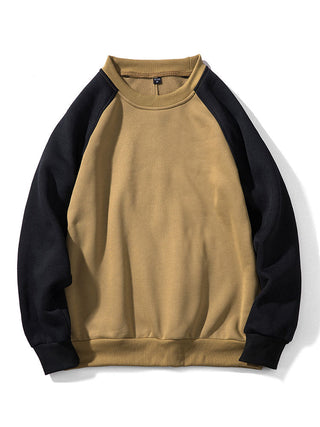 Men's Colorblock Raglan Sweatshirt – Relaxed Fit Crew Neck - Khaki