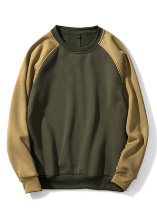 Men's Colorblock Raglan Sweatshirt – Relaxed Fit Crew Neck - Olive Green
