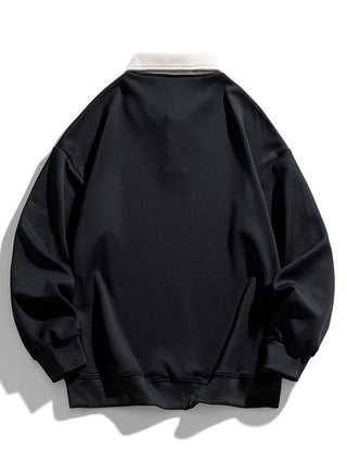 Men's Contrast Collar Polo Sweatshirt – Relaxed Fit Long Sleeve