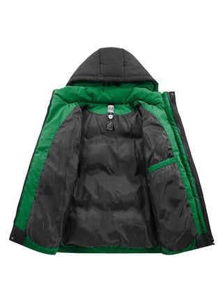 Men's Contrast Hooded Puffer Jacket - Winter Padded Outerwear
