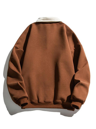 Men's Contrast Polo Collar Sweatshirt – Relaxed Fit Pullover