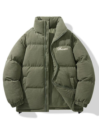 Men's Corduroy Puffer Jacket in olive green, Padded Winter Coat