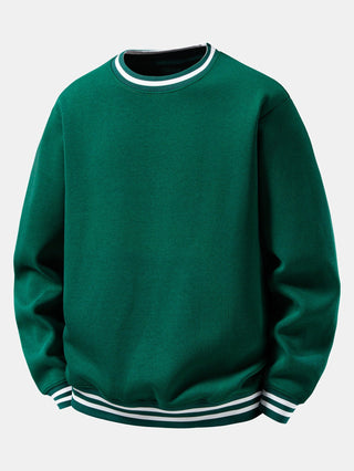 Men's Cotton Blend Crew Neck Sweatshirt – Relaxed Fit Casual - Dark Green