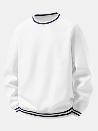 Men's Cotton Blend Crew Neck Sweatshirt – Relaxed Fit Casual - White