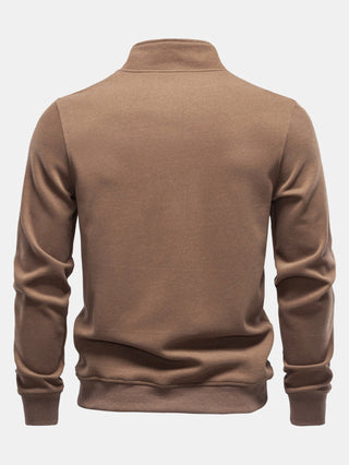 Men's Cotton Blend Quarter Zip Sweatshirt – Stand Collar Regular Fit
