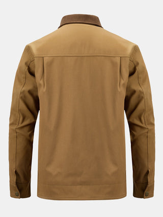 Men's Cotton Zip-Up Jacket with Corduroy Collar – Regular Fit