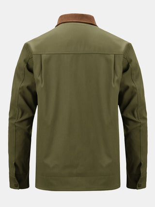 Men's Cotton Zip-Up Jacket with Corduroy Collar – Regular Fit