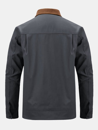 Men's Cotton Zip-Up Jacket with Corduroy Collar – Regular Fit