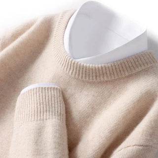 Men's Crew-Neck Knit Sweater in beige, Classic Ribbed Knit