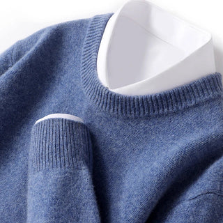 Men's Crew-Neck Knit Sweater in blue, Classic Ribbed Knit