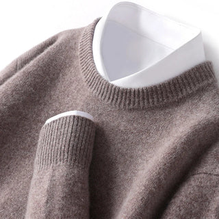 Men's Crew-Neck Knit Sweater in dark brown, Classic Ribbed Knit