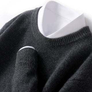 Men's Crew-Neck Knit Sweater in dark gray, Classic Ribbed Knit