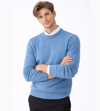 Men's Crew-Neck Knit Sweater in light blue, Classic Ribbed Knit