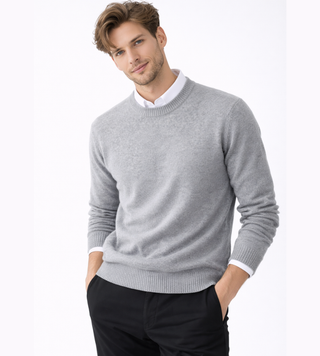 Men's Crew-Neck Knit Sweater in light gray, Classic Ribbed Knit