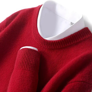Men's Crew-Neck Knit Sweater in red, Classic Ribbed Knit