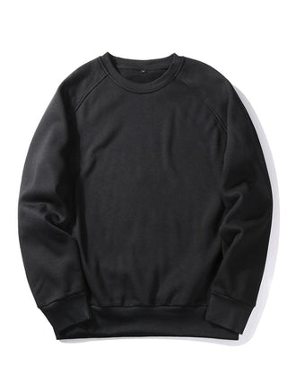 Men's Crew Neck Sweatshirt Raglan Sleeves – Relaxed Fit Casual - Black