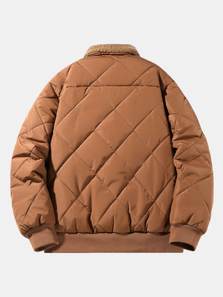 Men's Diamond Quilted Winter Jacket – Teddy Fleece Collar Bomber