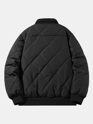 Men's Diamond Quilted Winter Jacket – Teddy Fleece Collar Bomber