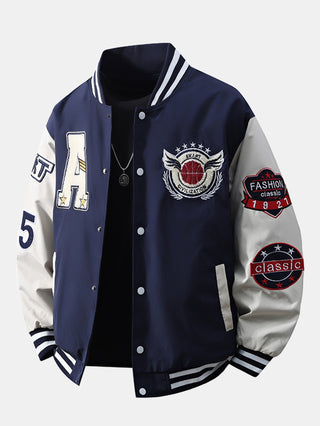 Men's Embroidered Varsity Bomber Jacket in navy, Relaxed Fit