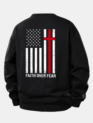 Men's Faith Over Fear Slogan Print Sweatshirt – Relaxed Fit Crew Neck - Black