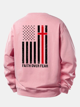 Men's Faith Over Fear Slogan Print Sweatshirt – Relaxed Fit Crew Neck - Light Pink