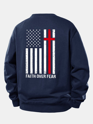 Men's Faith Over Fear Slogan Print Sweatshirt – Relaxed Fit Crew Neck - Navy
