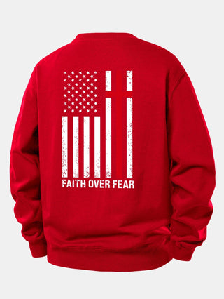 Men's Faith Over Fear Slogan Print Sweatshirt – Relaxed Fit Crew Neck - Red