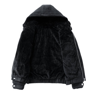Men's Faux Suede Hooded Winter Jacket – Relaxed Fit