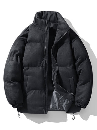 Men's Faux Suede Puffer Jacket – Padded Winter Outerwear - Black