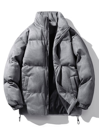 Men's Faux Suede Puffer Jacket – Padded Winter Outerwear - Grey