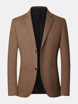 Men's Fine Check Wool Look Blazer – Regular Fit Notched Lapel Jacket - Brown