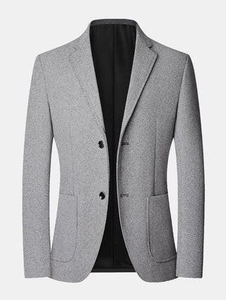 Men's Fine Check Wool Look Blazer – Regular Fit Notched Lapel Jacket - Grey