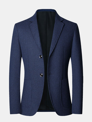 Men's Fine Check Wool Look Blazer – Regular Fit Notched Lapel Jacket - Navy