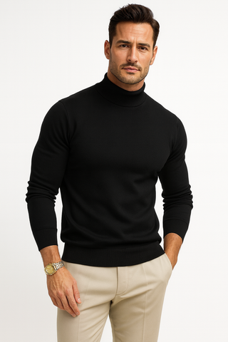 Men's Fine-Gauge Turtleneck Sweater in black, Relaxed Fit