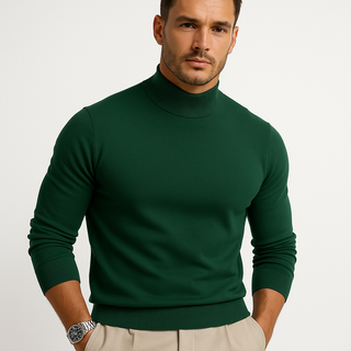 Men's Fine-Gauge Turtleneck Sweater in green, Relaxed Fit